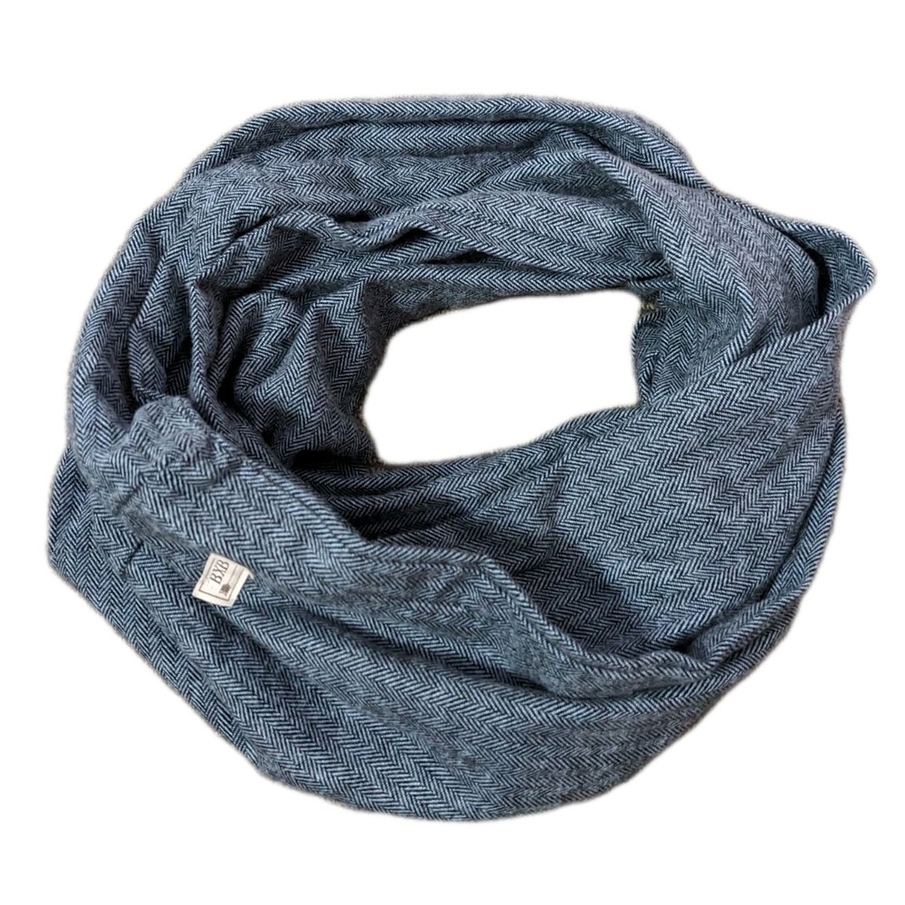 Women's Infinity Scarf BXB By Jenny Buxton Blue Herringbone Flannel Warm Winter